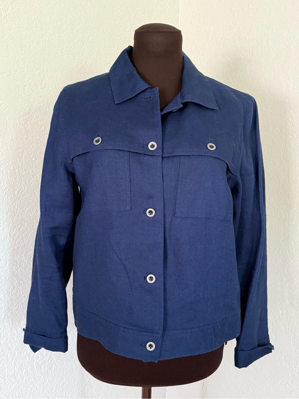 Northon McNaughton 100% Linen Jacket Petite Medium Navy Blue